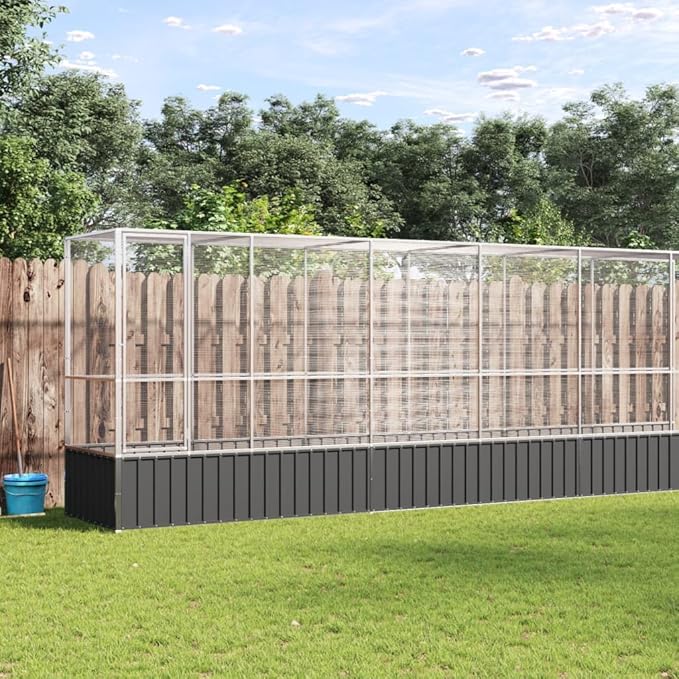 Steel Aviary with Extension, Large Bird Cage with Lockable Door, Aviary Spacious and Versatile Cage Ideal for Parakeets, Parrots, Lovebirds, Cockatiels, Pigeons, 328.5"x42.1"x83.5",-278