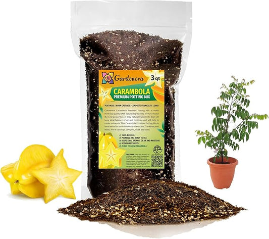 GARDENERA Premium Carambola Potting Soil Mix - Perfect Balance of Nutrients, Drainage, and Aeration for Thriving Starfruit Trees - 3 Quart