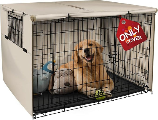 Explore Land 54 inches Dog Crate Cover Heavy Duty Polyester Pet Kennel Sunshade Universal Fit for Wire Cage (Light Tan)