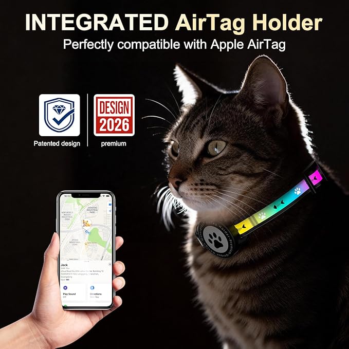 Airtag Cat Collar Breakaway, Reflective Cat Collar with AirTag Holder and Bell, Compatible with Apple Air Tag, Comfortable Padding, Adjustable, Durable (Orange, S)