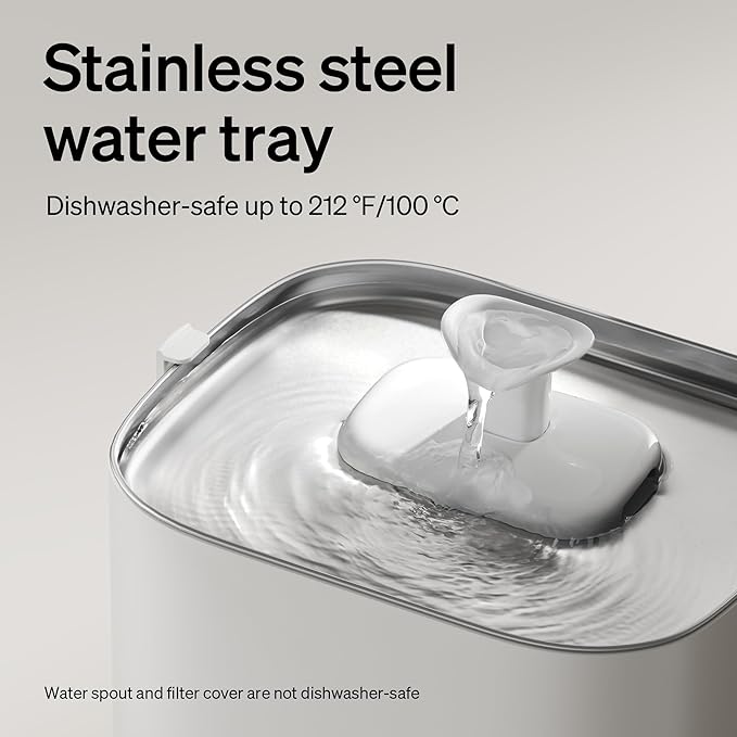 PETLIBRO Upgrade Cordless Cat Water Fountain + 8 Packs Genuine Cat Fountain Filter Replacement, App Monitoring 3L/101oz Dockstream 2 Pet Water Fountain with Stainless Steel Tray, 4-Month Set Easy-Swap