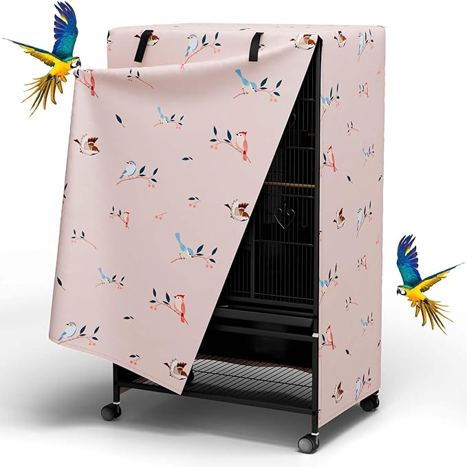 Tchvt Nighttime Bird Cage Covers with Zipper Panel Blackout Birdcage for Winter Universal Breathable Large Good Night Enclosure for Bird (Bird Designs, 19x19x40 inch)