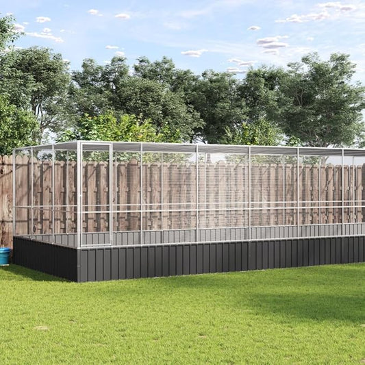 Large Bird Aviary with Extension, Outdoor Galvanized Steel Bird Cage, Galvanized Steel Outdoor Bird Aviary, Mesh Fence Bird House for Small Animals, 448.4"x120.9"x83.5"