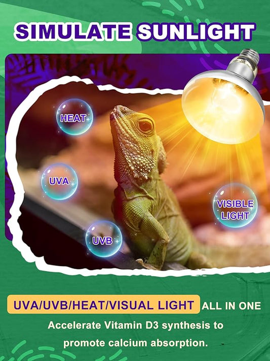 Heat Lamp Bulb, 125 Watt Pack of 2 Full Spectrum UVA UVB Reptile Heat Bulb, Basking Spot Light, Simulate Natural Sun Light for Reptile and Amphibian, Pack of 2
