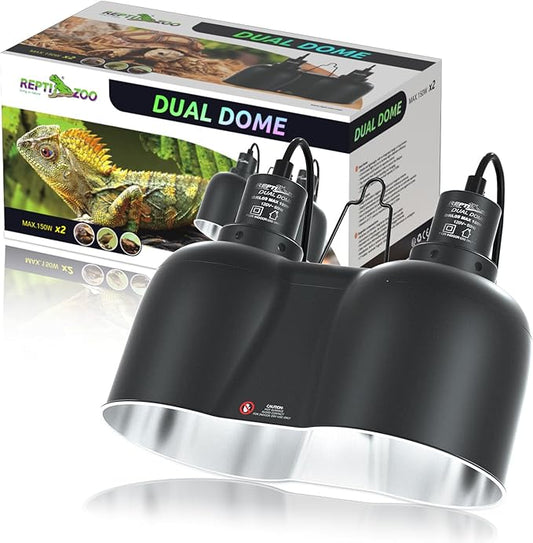 REPTI ZOO Dual Reptile Light Fixture, Max 150W Nano Dual Dome Heat Lamp Fixture with Independent Switches Reptile Tank Accessories UVB Light Fixture (Bulb Not Included)