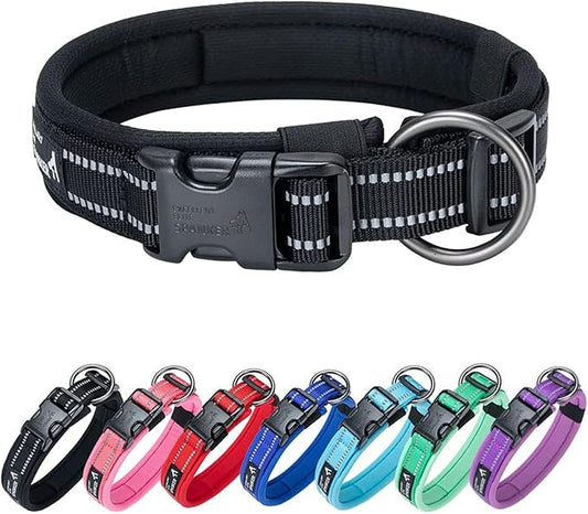 EXCELLENT ELITE SPANKER Reflective Dog Collar Classic Soft Padded Breathable Nylon Adjustable Pet Collar with Quick Release Buckle for Boy Girl Male Female Small Medium Large Dogs Training(Black-S)