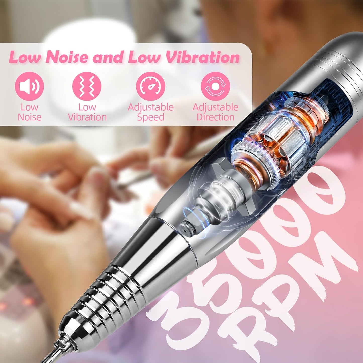 CIVPOWER Nail Drill, Portable Rechargeable Tool Kit with 35000RPM Electric Nail File and LED Display for Manicure, Pedicure, Salon, Home, DIY (White)