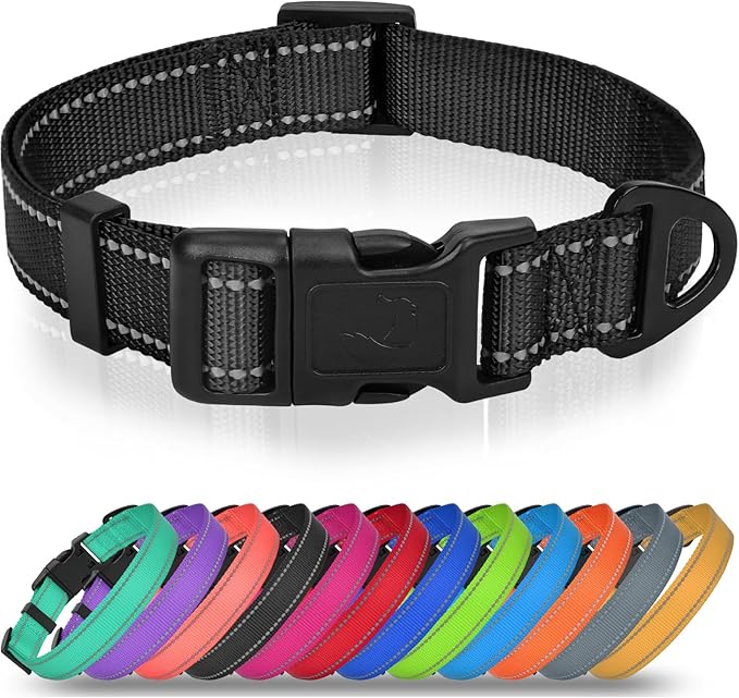 Joytale Reflective Dog Collar, Adjustable Nylon Pet Collar with Quick-Release Buckle for Medium Dogs, Black, M