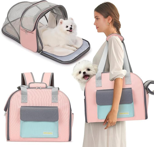 Expandable Cat & Small Dog Carrier Backpack, Soft-Sided Airline-Approved Pet Travel Bag with Dual-Side Expansion, Under-Seat Fit, Breathable Mesh, for Hiking, Vet Visits & Trips (Up to 22 lbs)