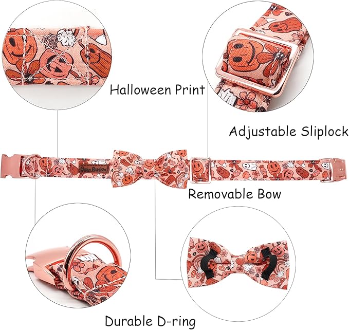 Halloween Dog Collar, Pet Collar Dog Bow Pumpkin Girl Boy Holiday Pet Collar Gift Cute Soft Puppy Collar for Large Dogs