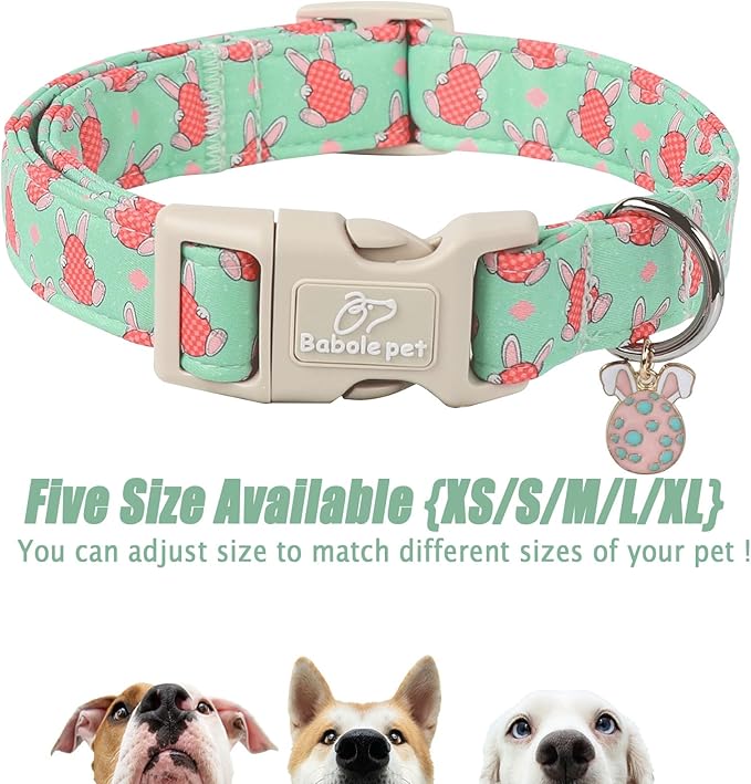 Easter Dog Collar for Medium Dogs - Green Bunny Egg Dog Collars, Cute Boy Girl Dogs Easter Collar, Adjustable Spring Holiday Pet Collars with Quick Release Buckle M