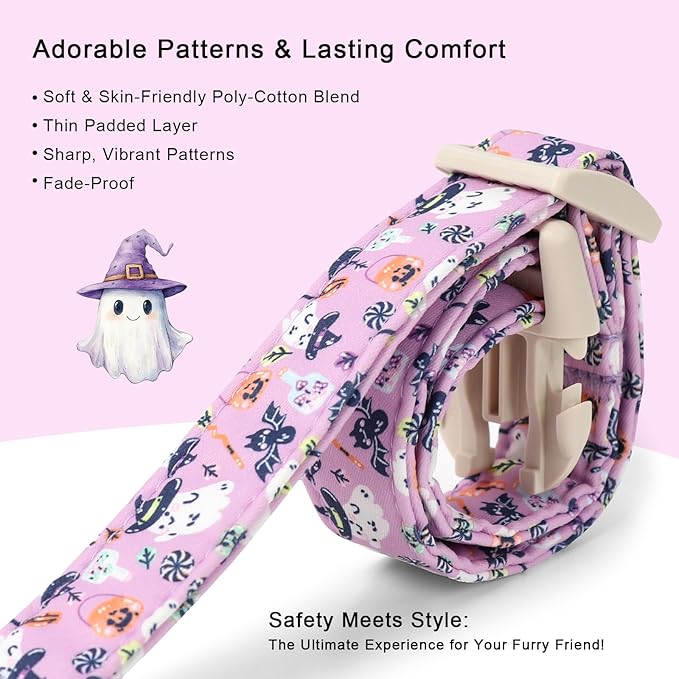 Halloween Dog Collar Cute Wizard Ghost Puppy Collar - Light Comfortable Adjustable Pet Collars for Small Medium Large Girl Boy Dogs S