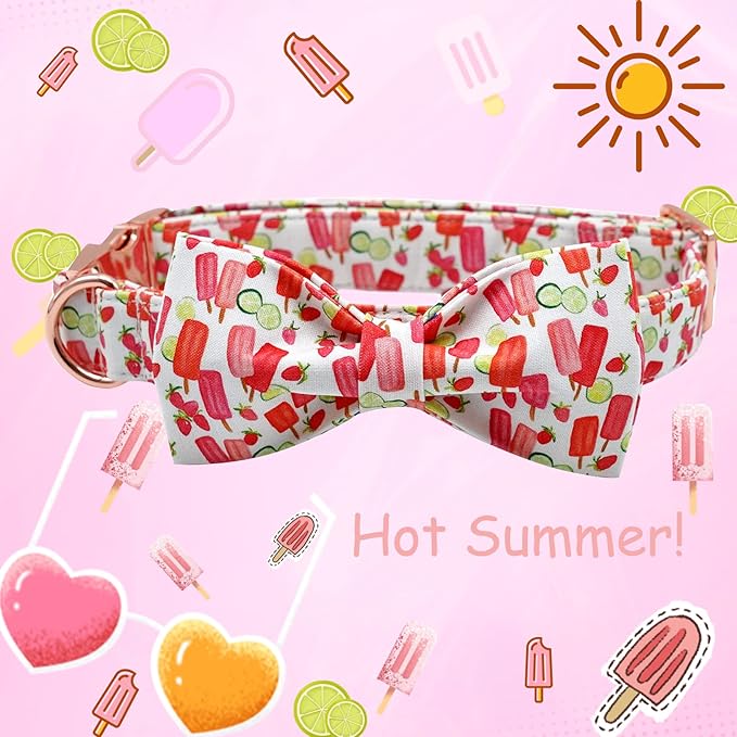 Lionheart glory Dog Collar, Dog Collar with Bow, Popsicle Print Girl or Boy Dog Bowtie Collar Cute Pet Collar Gift for X-Large Dog