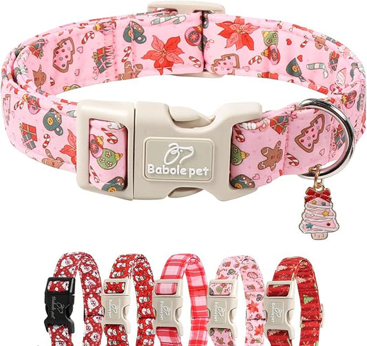 Christmas Dog Collar - Cute Pink Cozy Christmas Puppy Collar with Safety Buckle, Soft Adjustable Holiday Dog Collars for Small Medium Large Dogs XL