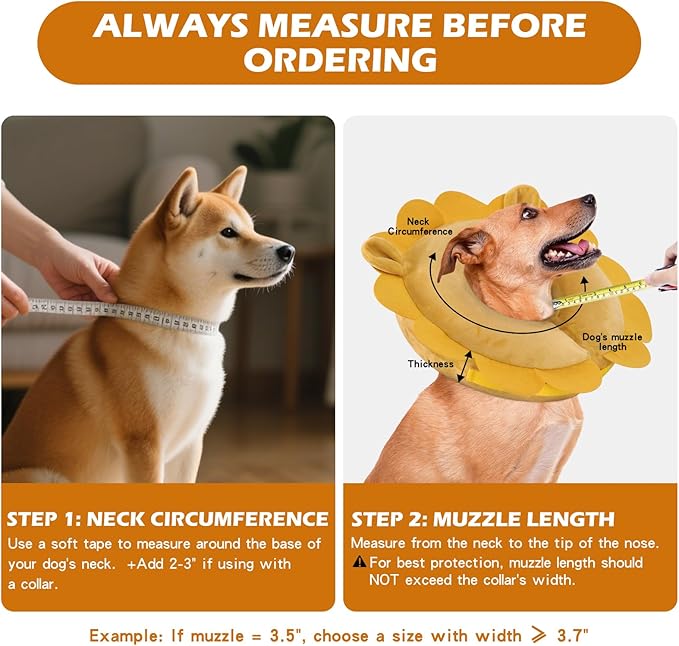 IEUUMLER Inflatable Recovery Dog Collar, Protective Donut Cone, Adjustable Soft Collar for Dog and Cat After Surgery Prevent from Biting & Scratching EU002 - Orange XL