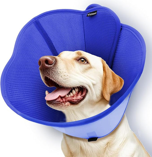 Upgraded Dog Cone Collar for Large Medium Dogs, Soft Dog Cone with Double-Layer Design, Adjustable Pet Recovery Collar for Dogs After Surgery, Elizabethan Collar (M, Blue)