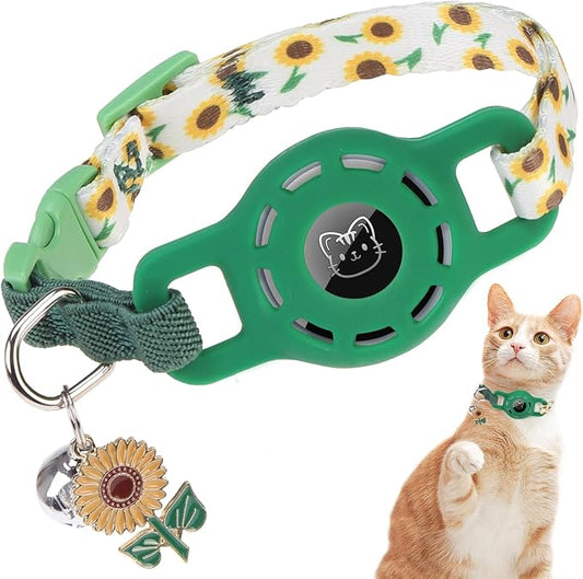 BINGPET AirTag Cat Collar with Bells, Upgraded Safety Elastic Cat Collar with Airtag Cat Collar Holder, Anti-Lost Cat Collars for Girl Boy Cats, Anti-Suffocation Kitty Puppy Collars