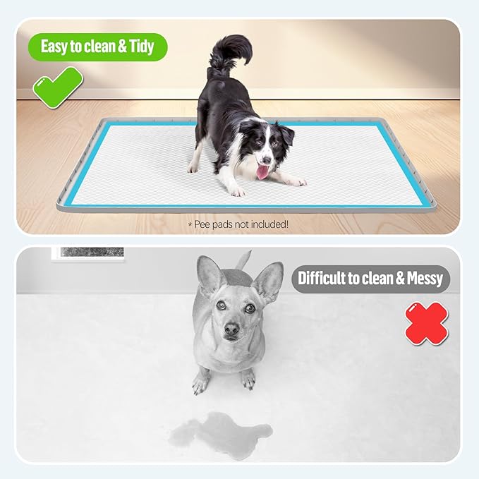 Pee Pad Holder for Dogs, 50" x 35" Silicone Pee Tray Mat Leak-Proof, High Edge, No Spill Pet Pad Holder for Puppy, Cat, Rabbit, Training Pads for Floor Protection, No Pee Pads (Light Grey)