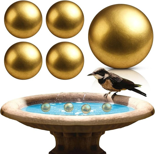 4 Pcs Bird Bath Copper Disk Balls, Spherical Design Purity Disk for Maximum Surface Contact, Natural Water Purification, Universal Fit Outdoor Birdbaths, All Season Use(Brass,20 mm)