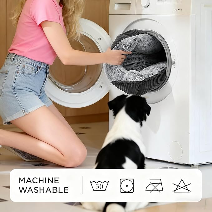 Washable Orthopedic Dog Bed - Soft Calming Pet Cuddler with Anti-Slip Bottom, Durable Plush Puppy Bed for Sleeping and Resting, Large(30"x24"x8")