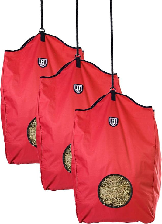 Harrison Howard Premium Durable Horse Hay Bag Slow Feed Hay Bag Waterproof Large Capacity Horse Tote 3pcs -Red