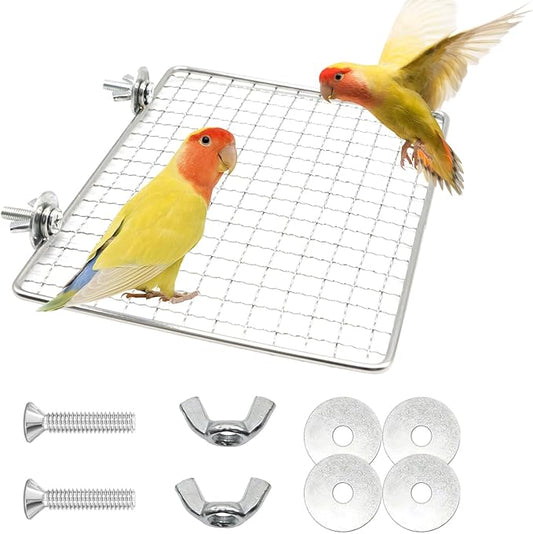 Stainless Steel Bird Perch for Cage, Open-Grid Easy Clean Parrot Perch Stand Platform, Claw-Friendly Grip Bird Cage Accessories for Cockatiel, Conure, Budgie, Parakeet, Small Medium Birds