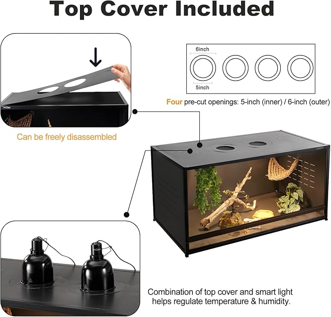 Reptile Tank 44''x20''x20'' ToxiRium Large PVC Reptile Enclosure 76 Gallons for Bearded Dragon Gecko Lizard Snake, Wide Lounge Vivarium Area with Sliding Doors Lock