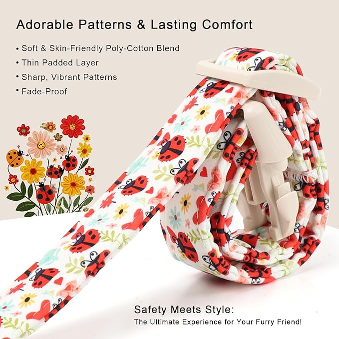 Ladybug Dog Collar for Small Dogs - Cute Spring/Summer Dog Collar, Lightweight Adjustable Cartoon Love Bug Garden Mom Dogs Collars with Quick Release Buckle S