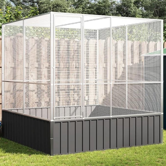 Large Bird Aviary, Outdoor Galvanized Steel Bird Cage, Galvanized Steel Outdoor Bird Aviary, Mesh Fence Bird House for Parrot, Parakeet, Dove, Cockatiel, 83.1"x81.5"x83.5"