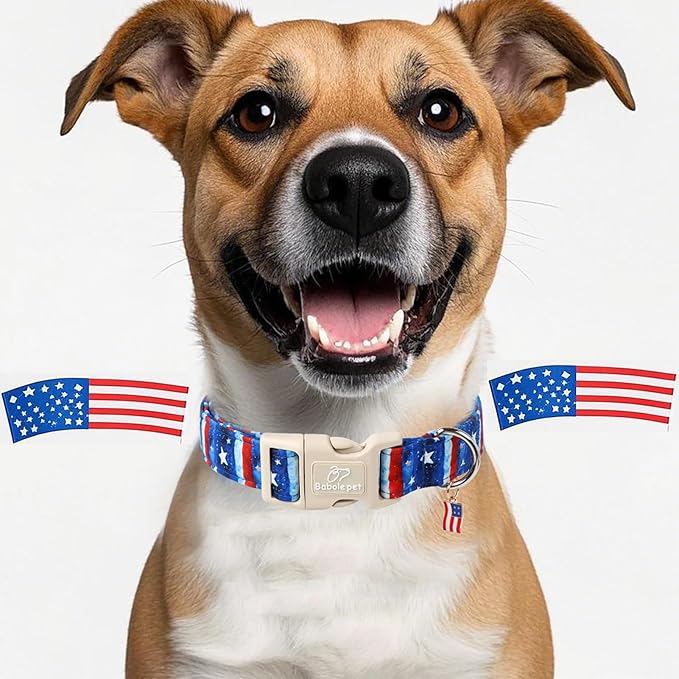 4th of July Dog Collar, Stars & Stripes Patriotic Dog Collars for Giant Large Dogs, Adjustable Lightweight Quick-Release Buckle Collar for Boy&Girl Dogs XL