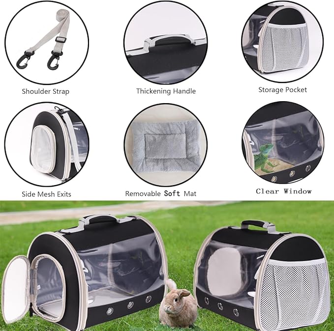 Bearded Dragon Travel Carrier Backpack,Lizard Backpack Carrier,Space Capsule Clear Bubble Window Astronaut Reptile Carrier Backpack for Guinea Pig,Sugar Glider,Bunny (Green, TPU Carrier+MAT)