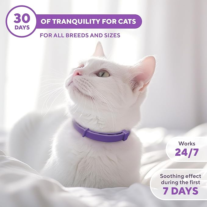 Cat Calming Collar & Pet Anti Anxiety Products - Feline Calm Pheromones Collars & Cats Stress Relief - Helps with Pee, New Zone, Aggression