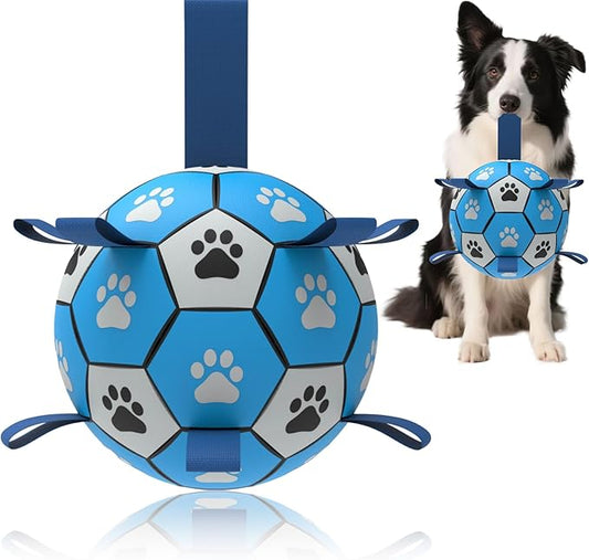 Dog Soccer Ball, Interactive Toys for Tug of War, Puppy Birthday Gifts, Tug Toy, Water Toy, Durable Balls for Small & Medium Size(8 inch-Blue)