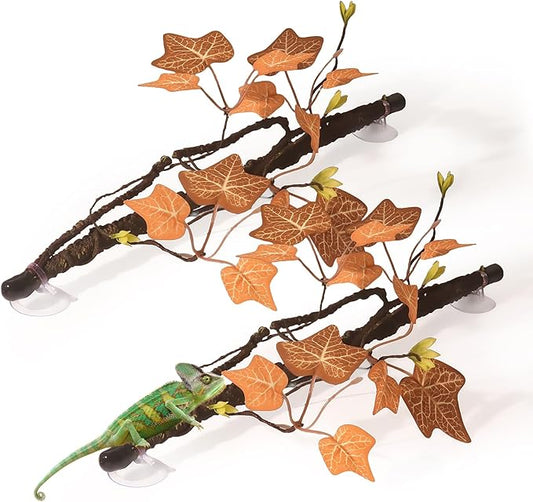 BNOSDM Reptile Climbing Branch Flexible Bend-A-Branch Jungle Vines Terrarium Plant Decoration with Suction Cup for Crested Gecko Chameleon Gecko Snake Tree Frog 2PCS, Yellow