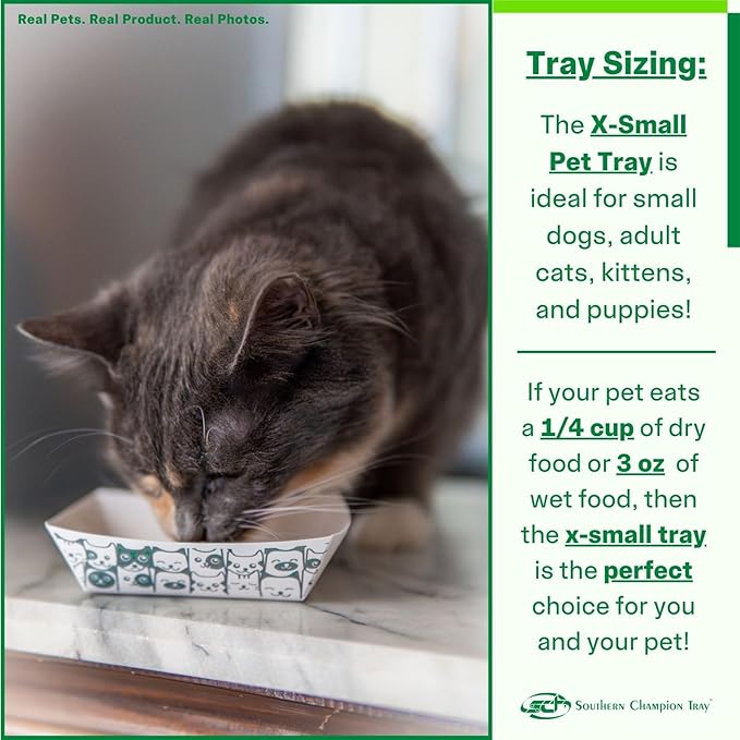 Southern Champion Tray X-Small Disposable Pet Food Bowl, 1/4 Cup (10 Quantity) Pet Food Tray, Travel Pet Bowl, Feeding Kittens Puppies and Cats, Wet Food or Dry Food, 3 oz Capacity