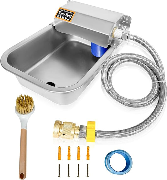 Automatic Dog Water Dispenser 1 Gal/3.8L Outdoor Dog Water Bowl Auto-Fill Water Feeder Stainless Steel Large Livestock Waterer Fit 3/4" GHT Faucet Wide Mouth Wall/Ground Mount