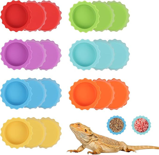LOGJAM 21 Pack Crested Gecko Food and Water Dish, Silicone Reptile Food Bowl, Gecko Tank Accessories for Hermit Crab, Tarantula, Isopods and Lizard, 7 Colors