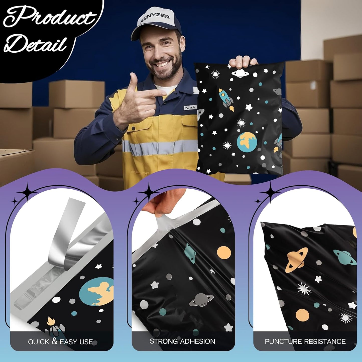 Planets Poly Mailer 10x13 Inch 25 Pcs, Waterproof Shipping Bags for Clothing, Tear-Resistant Mailier Bags, Strong Mailing Bags with Self-Seal