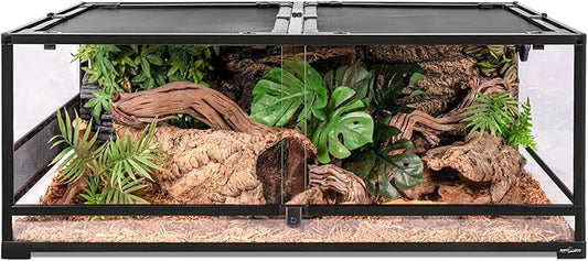 REPTI ZOO 48''x24''x18'' Glass Reptile Terrarium, Front Opening Snake Tank with Double Hinge Door, Reptile Enclosure with Top Screen Ventilation 85 Gallon