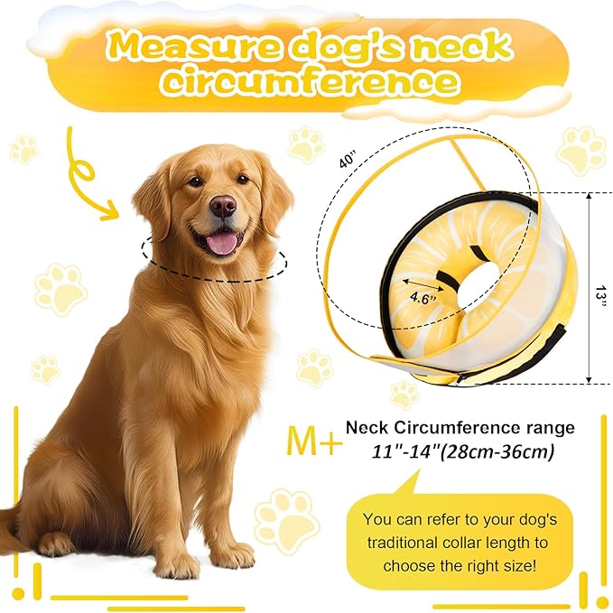 Inflatable Dog Cone Collar with Detachable Enhanced Anti-Licking Shield, Soft Neck Donut Collar for Dogs After Surgery, Adjustable Dog Cone Alternative for Large Medium Small Dogs & Cats