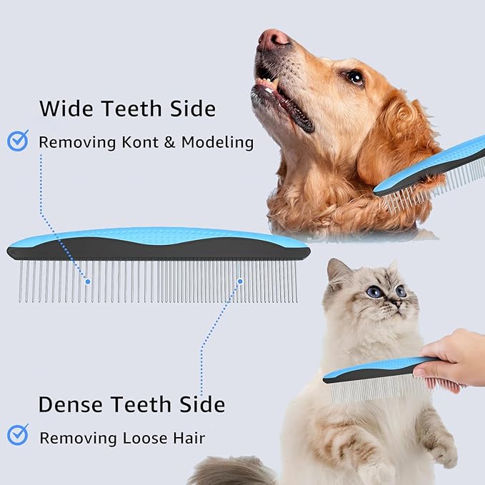 YINGFAN Pet Grooming Combo, Double-Sided Dematting Deshedding Undercoat Rake for Dogs and Cats, Dog Brush with Metal Comb for Detangling (Pink)