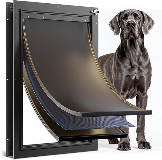 Extra Large Dog Door for Door All Aluminum 3 Flaps Black, Heavy Duty XL Dog Door for Dogs, Large Pet Door, with Insulation Flap and Lockable Closing Panel, Durable Rust Resistant, for Pet Up to 220lbs