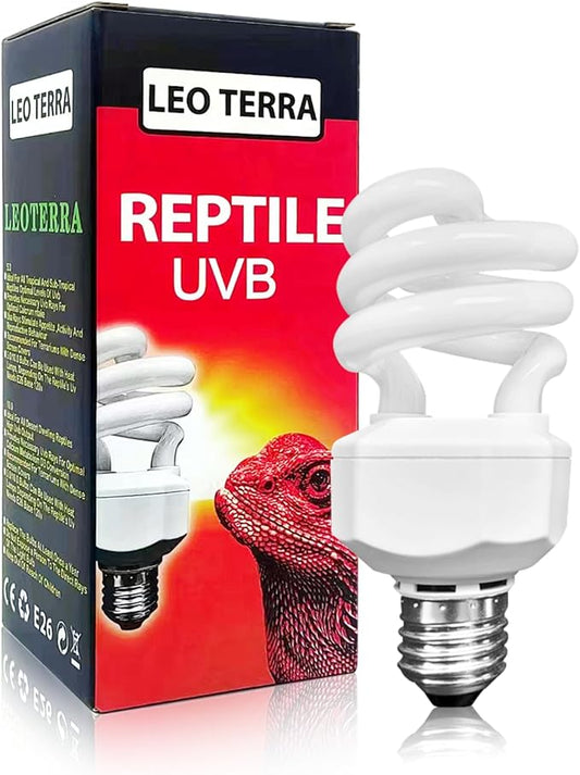 Leoterra Reptile UVB Light Bulb UVA UVB Reptile Lamp - 13W 5.0 Energy Efficient UVB Lamp for Geckos,Green Iguanas,Frog - E26 Base Dual Lighting Fixture with 8000H Long Lifespan