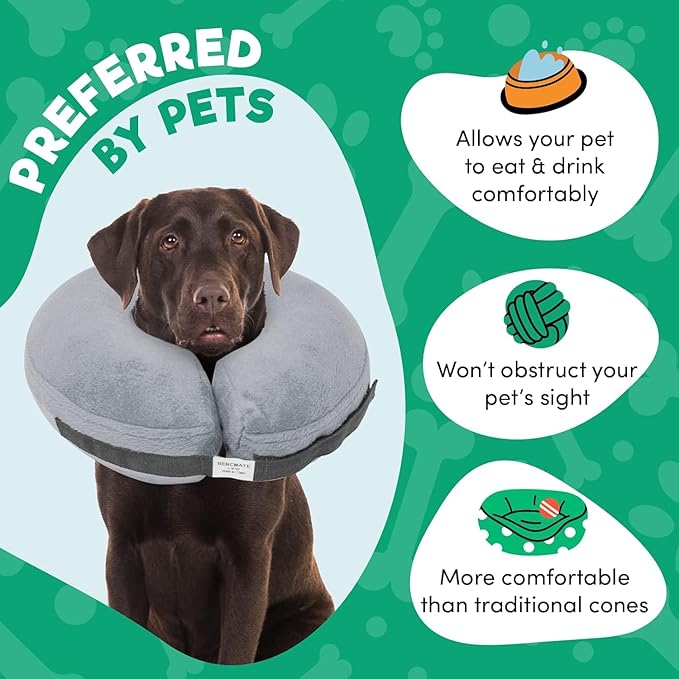 BENCMATE Inflatable Dog Cone Collar Alternative, Soft Dog Cone for Small Medium Large Dogs and Cats, Neck Recovery ECollar Donut Collar After Surgery (Large+, Grey)