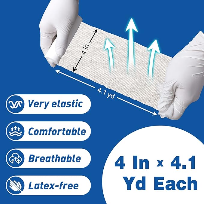 AZEN 96 Pack Gauze Rolls Bandages, 4 in x 4.1 Yards, Premium Medical Supplies & First Aid Supplies, Bandage Wrap Vet Wrap, Mummy Wraps