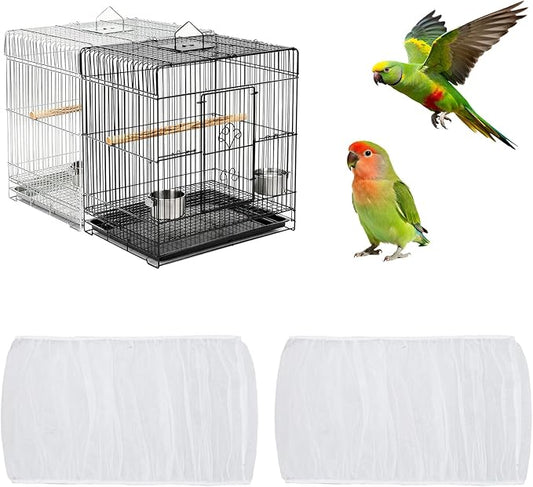 Fengek 2 Pcs Adjustable Bird Cage Cover & Seed Catcher Net - Stretchy Bird Cage Accessories for Night Cover & Seed Guard (White)