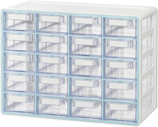 Blue Ginkgo Small 20-Drawer Cabinet – Stackable Clear Organizer for Hardware, Beads, Plastic Bricks, Office, and Craft Storage (Made in Korea, Blue)