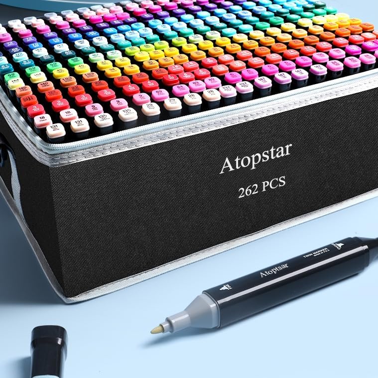 262 Colors Alcohol Markers for Artist Drawing - Dual Tip Art Markers for Adult Coloring Painting Supplies (262 Black Shell)