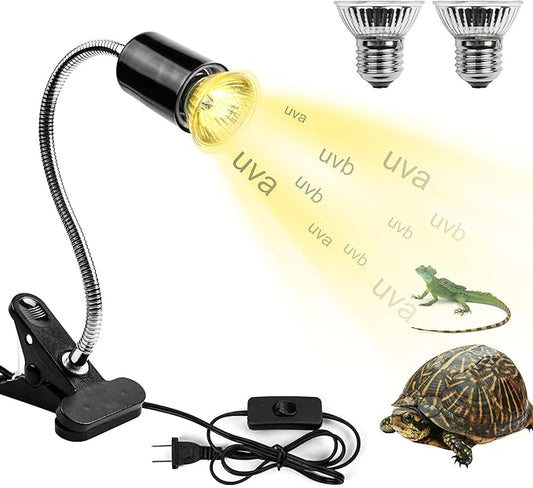 Reptile Heat Lamp, UVA UVB Turtle Basking Light with 50W Heating Lightbulb and 360° Rotatable Clip, UV Heatlamp for Turtle Tank, Tortoise, Lizard, Reptiles, Terrarium, Snake, Gecko, Spiders