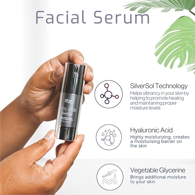 Silver Biotics Anti-aging Colloidal Nano-Silver Facial Serum Gel | Great For Blemishes, Scars & More All Natural Face Care | 20 PPM Silversol + 2% Hyaluronic Acid | 1 fl oz